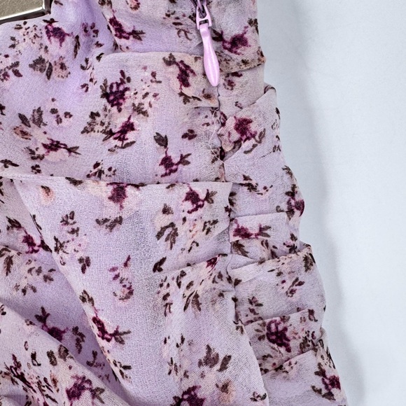 Lulu’s Sage the Label Delilah Lilac Floral Print Ruffled Mini Skirt Ruched Sz S - Picture 8 of 11